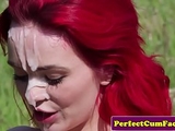 Redhead milf facialized outdoors